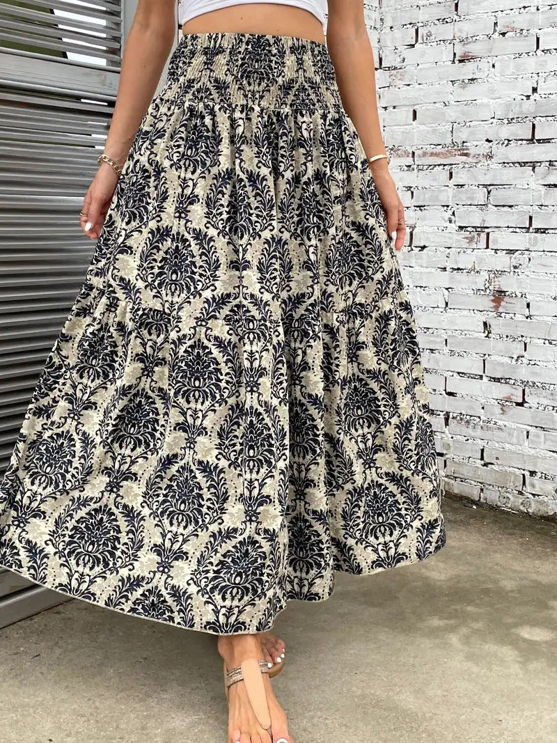 Bequemer & stilvoller Damen Midi-Rock mit Blumenmuster in A-Linie, atmungsaktiv und modisch für jede Figur.