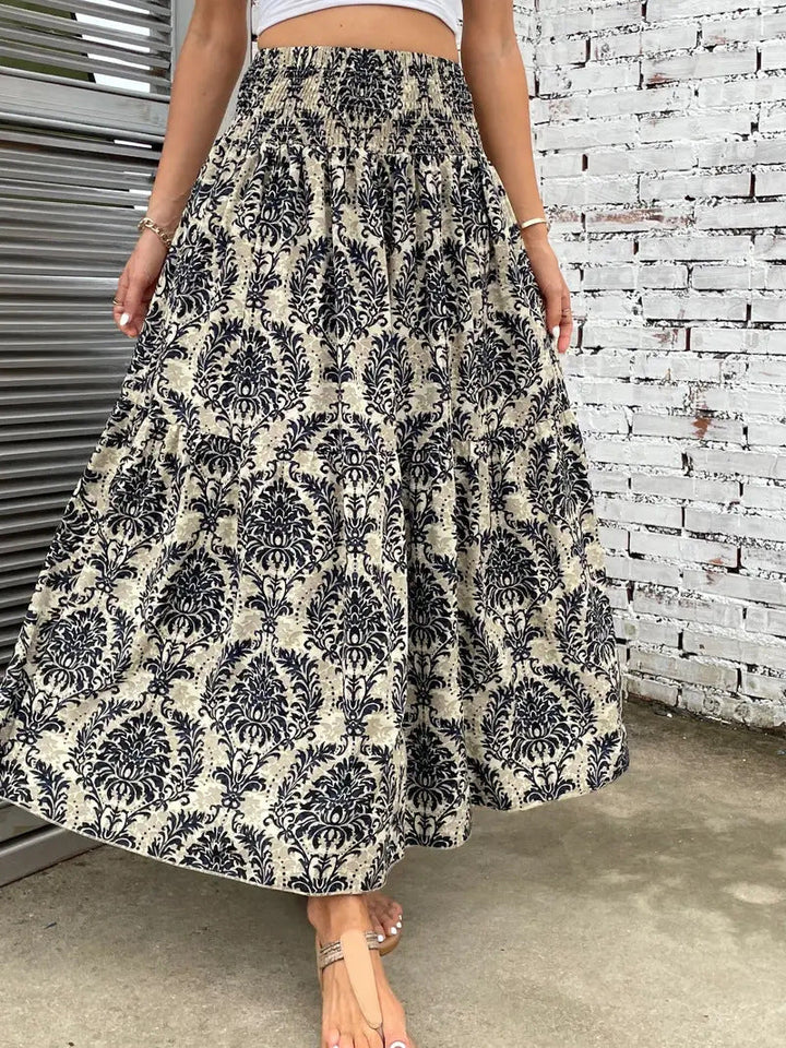 Bequemer & stilvoller Damen Midi-Rock mit Blumenmuster in A-Linie, atmungsaktiv und modisch für jede Figur.