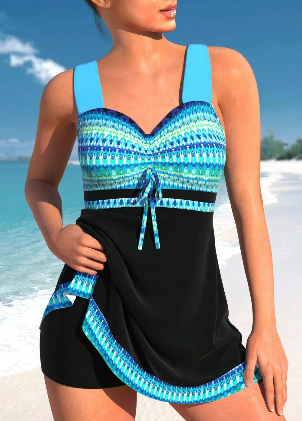 Figurschmeichelndes Damen Badekleid, bequem und modisch für Sommer, Strand und Pool.