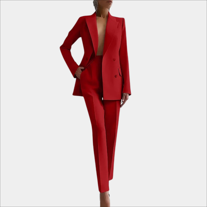 Modisches Damen Blazer-Hosen-Set. Maßgeschneiderter Anzug für eleganten & professionellen Auftritt.