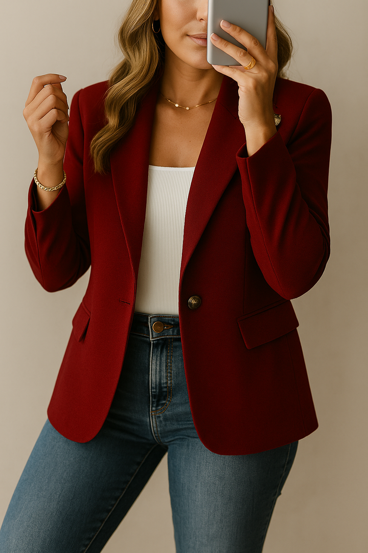 Schwarzer, taillierter Damen Blazer mit Ein-Knopf-Design. Stilvolle Business Jacke für Damen.