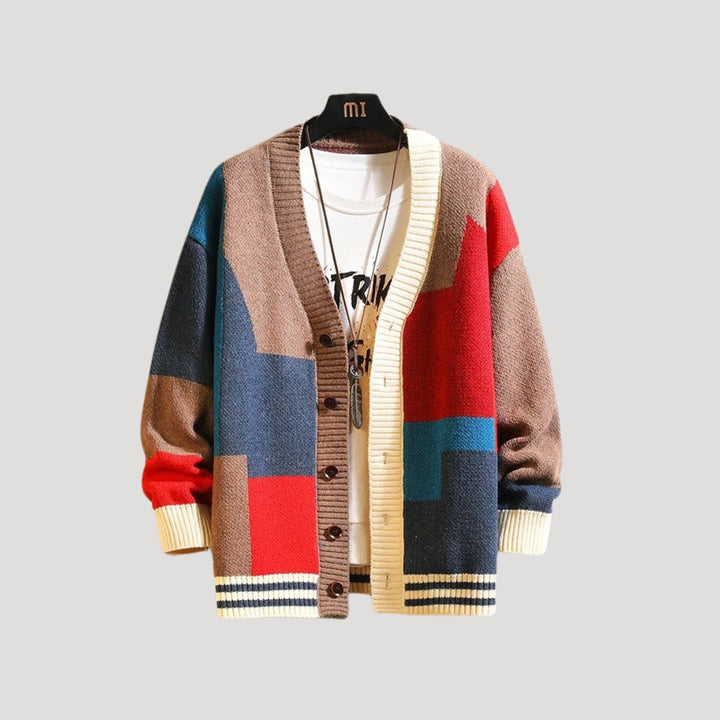 Vielseitiger Damen Colorblock Cardigan mit Knopfleiste. Modische Frühlingsmode für Layering und eleganten Look.