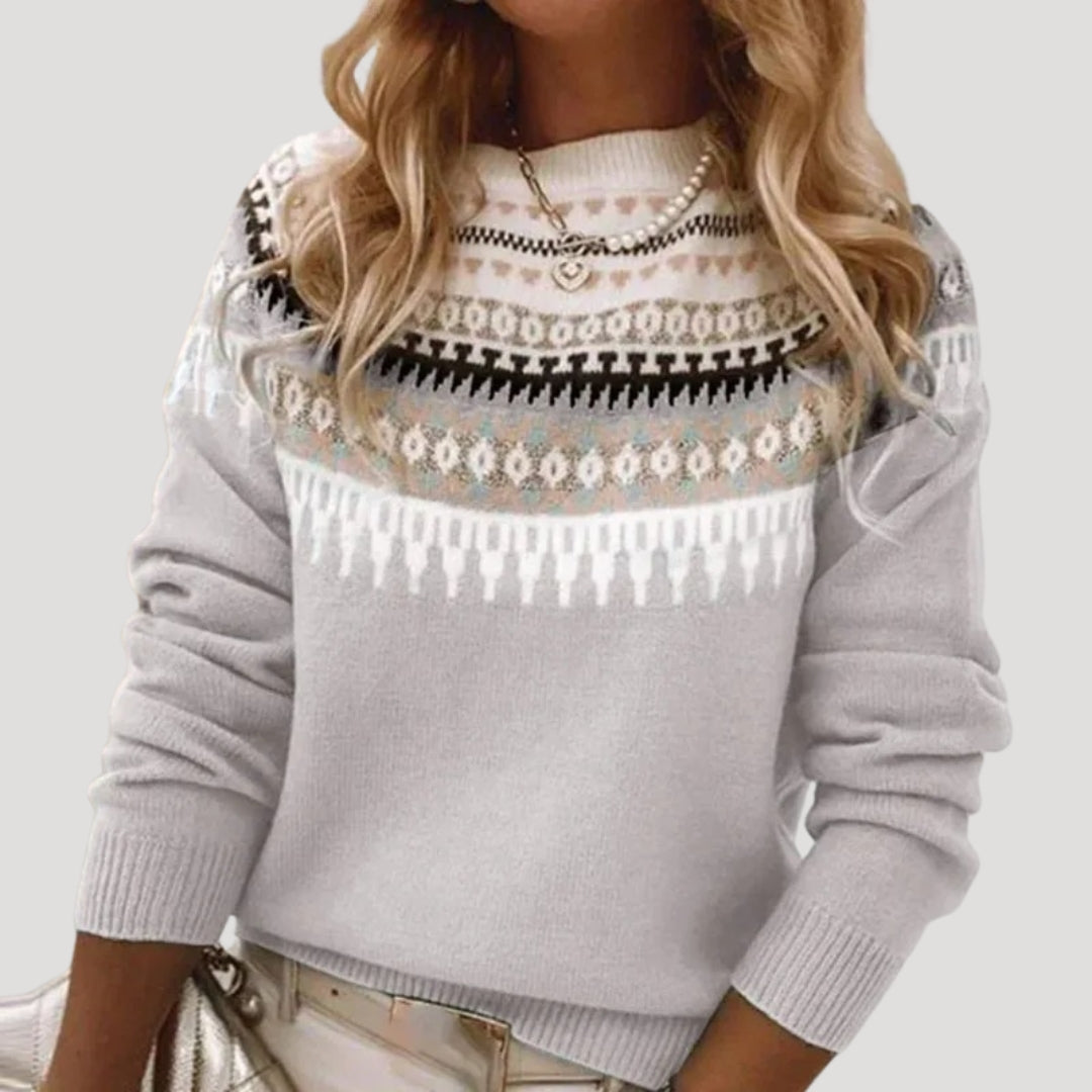 Eleganter Damen Fair-Isle Frühlingspullover, gestrickt mit Muster, perfekt für Alltag & Freizeit.