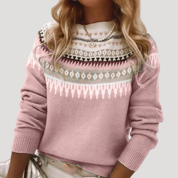 Damen Fair-Isle Pullover mit elegantem Strickmuster für den Frühling; modisch, bequem für jede Frau.