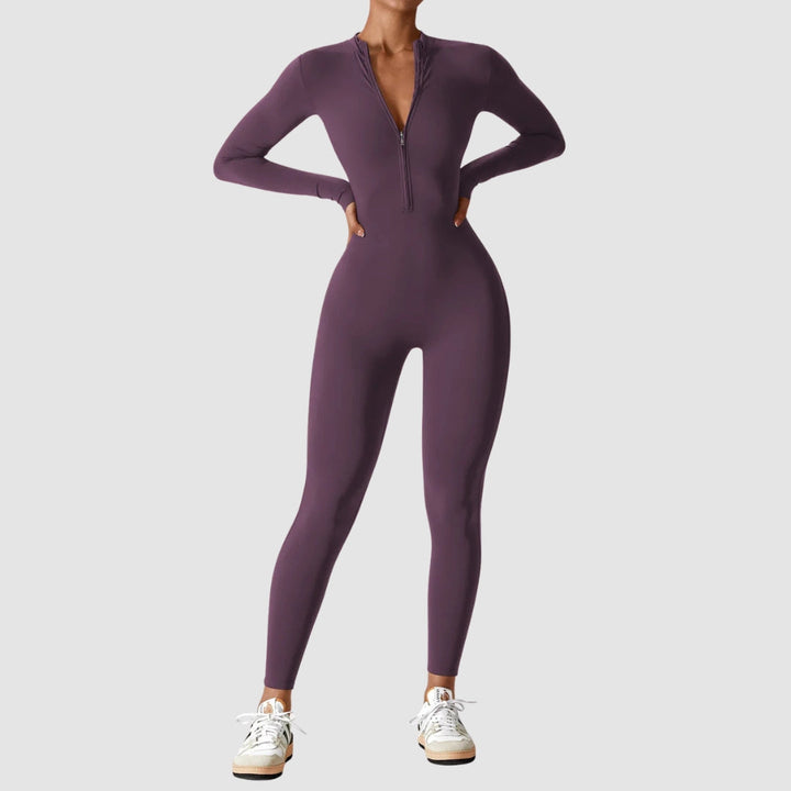Eleganter Damen Jumpsuit, langarm, stretchig, mit Reißverschluss, ideal für den Frühling & Freizeit.