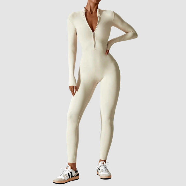 Bequemer Stretch Jumpsuit für Damen, schlank geschnitten, mit Reißverschluss, ideal für Frühling.