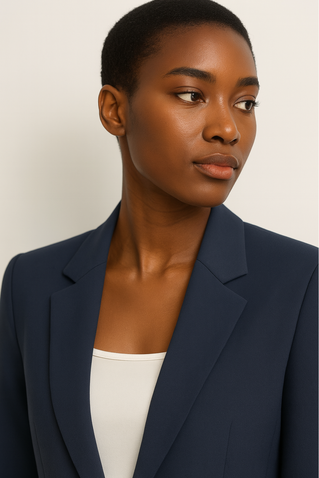 Moderner Damen Sommeranzug zweiteiler mit geradem Bein in Marineblau. Perfekt für Büro & Freizeit.