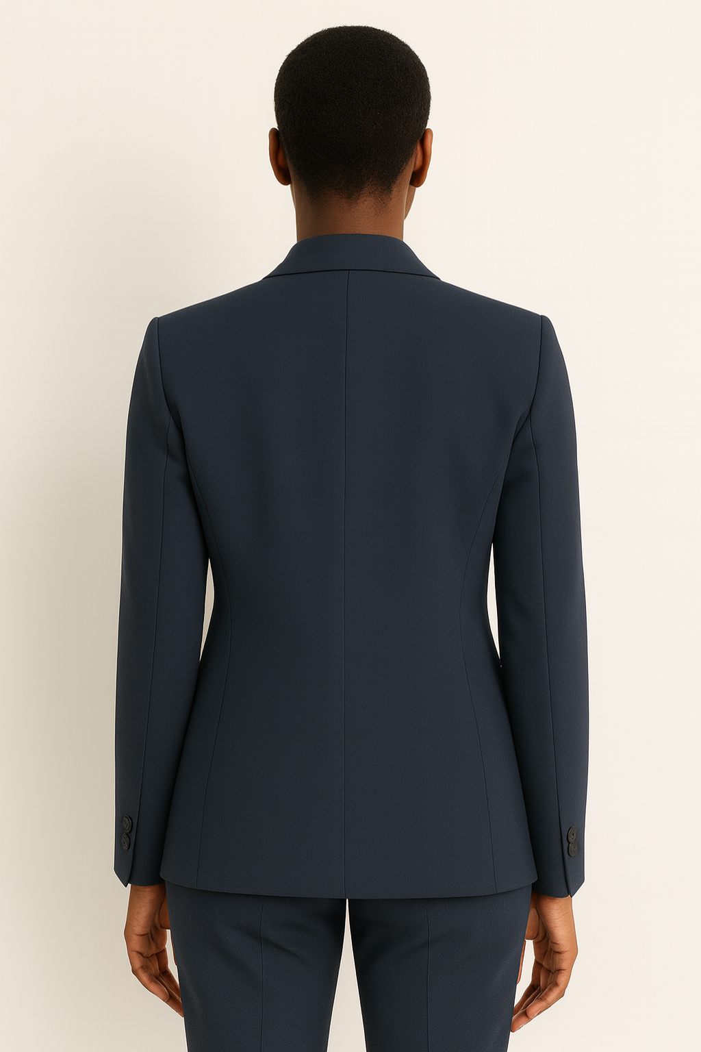 Schicker Damen Hosenanzug Set marineblau mit geradem Bein für einen eleganten Sommer Business-Look.