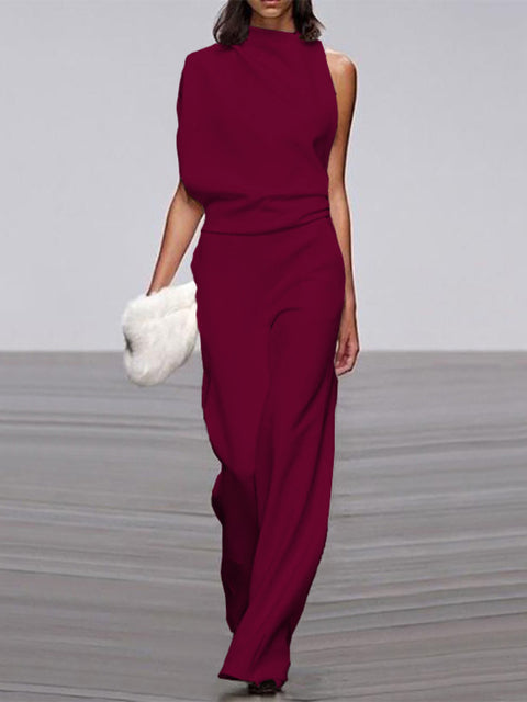 Bequemer und moderner Damen Jumpsuit: ärmellos, Rundhals, weites Bein – ideal für elegante Freizeit.