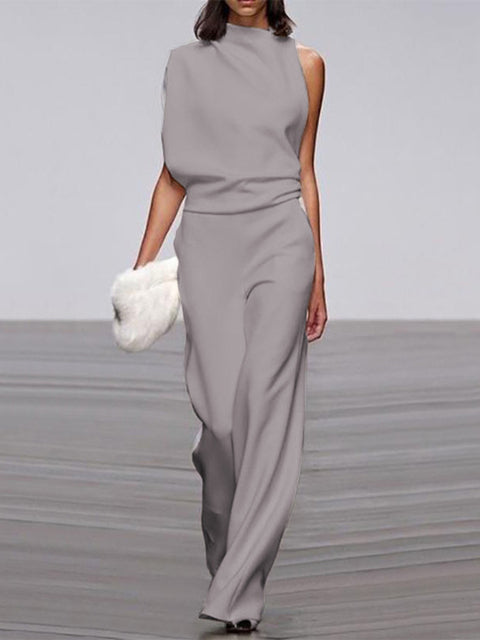 Modischer Damen Jumpsuit, elegant & bequem, mit Rundhals und weitem Bein – perfekt für Sommer.