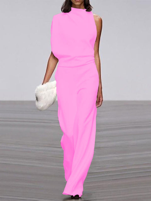 Ärmelloser Damen Jumpsuit mit Rundhals & weitem Bein; vielseitiger Einteiler für jeden Anlass.