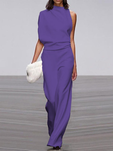 Bequemer Damen Jumpsuit für Sommer, mit Rundhals & weitem Bein – ideal für Freizeit & Eleganz.