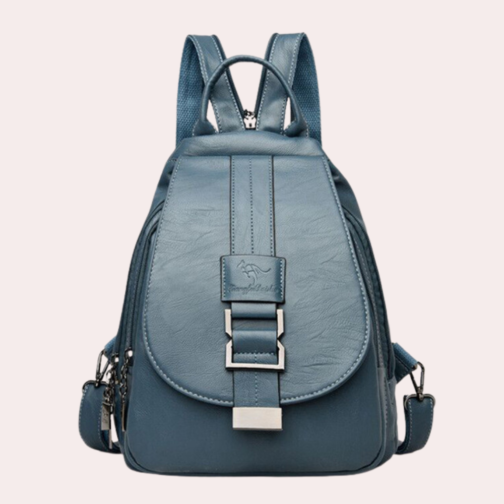 Schwarzer Damen Lederrucksack, robustes und chices Accessoire, ideal als Alltags- und Reiserucksack.
