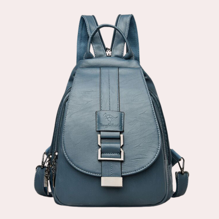 Schwarzer Damen Lederrucksack, robustes und chices Accessoire, ideal als Alltags- und Reiserucksack.