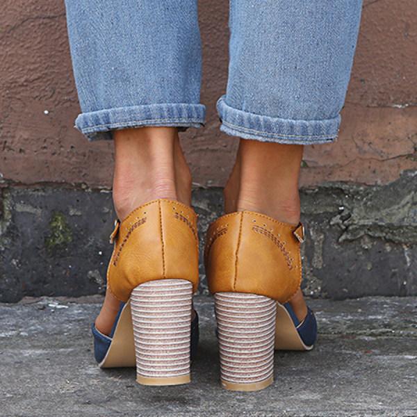 Seitliche Ansicht der vielseitigen Damen Mary Janes mit Chunky-Heel. Elegante Frühjahrsschuhe für Damen.