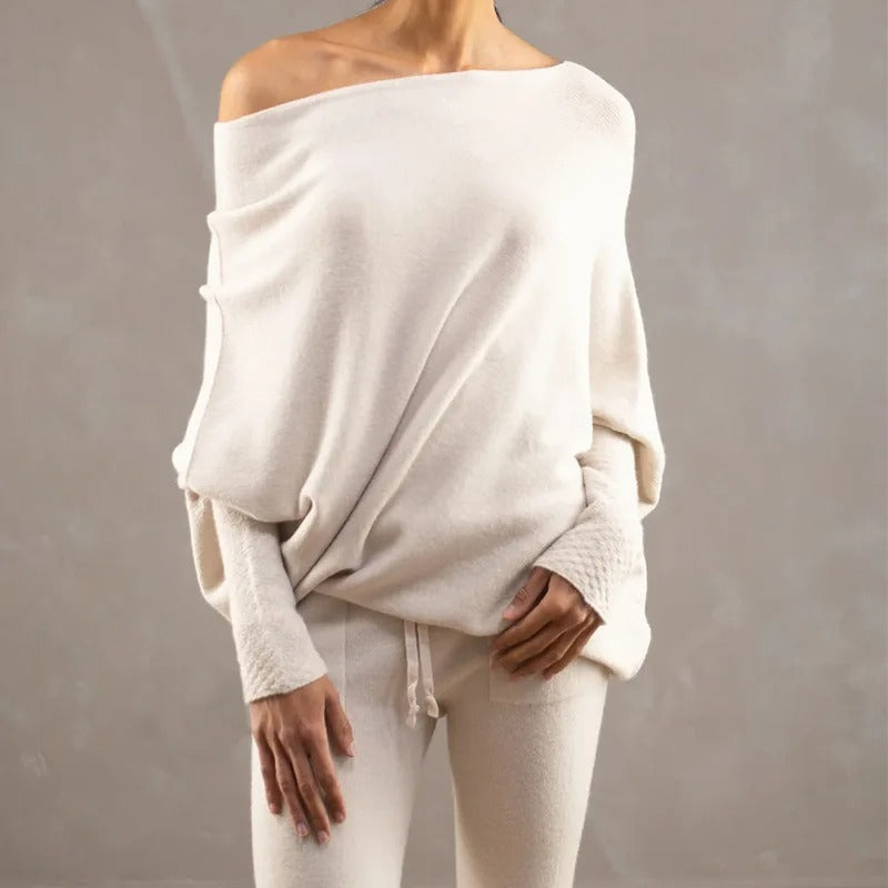 Eleganter Damen Off-Shoulder Pullover in feinem Strick, komfortables & stilvolles Oberteil.