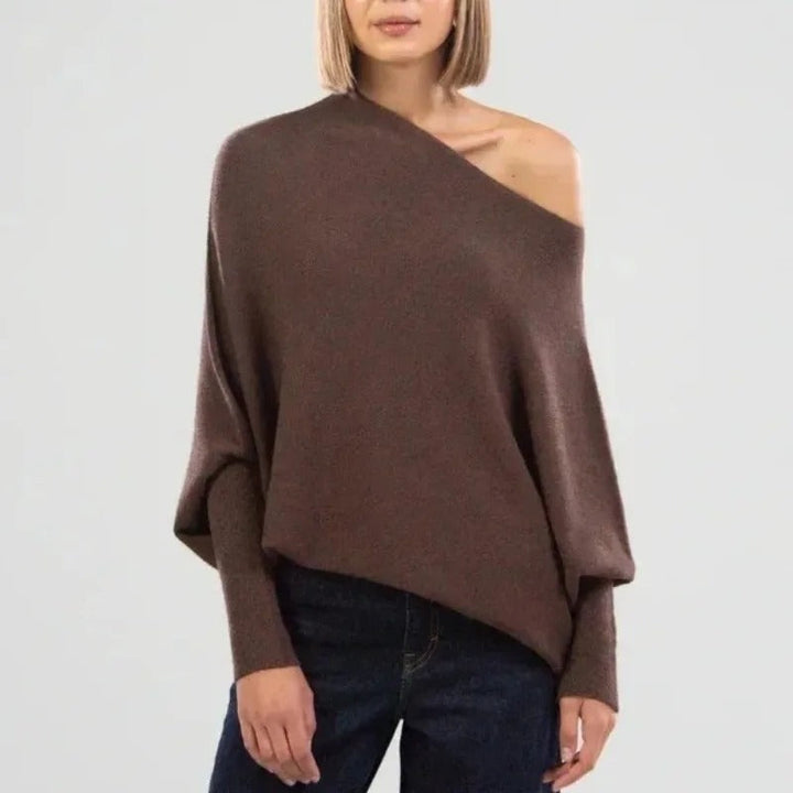 Warmer Damen Off-Shoulder Pullover, Strickmode, perfekt für kalte Tage, vielseitig tragbar.