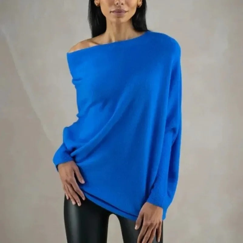 Luxuriöser Off-Shoulder Pullover für Damen, weicher Strick, vielseitig & stilvoll für Wintermode.