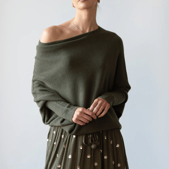 Vielseitiger Damen Strickpullover, schulterfrei, elegant & bequem für Herbst- & Winteroutfits.