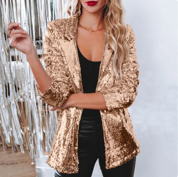 Damen Glitzer Blazer: Eine elegante Pailletten Jacke, die Stil, Eleganz und festliche Stimmung ausstrahlt.