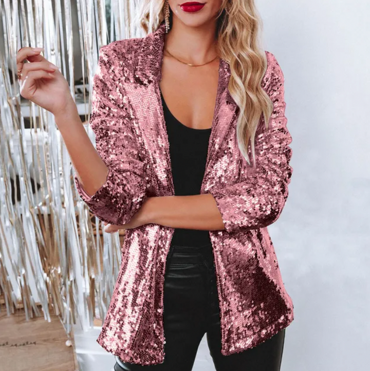 Funkelnder Damen Statement Blazer mit glänzenden Pailletten. Perfekt für einen unvergesslichen Abend-Look.