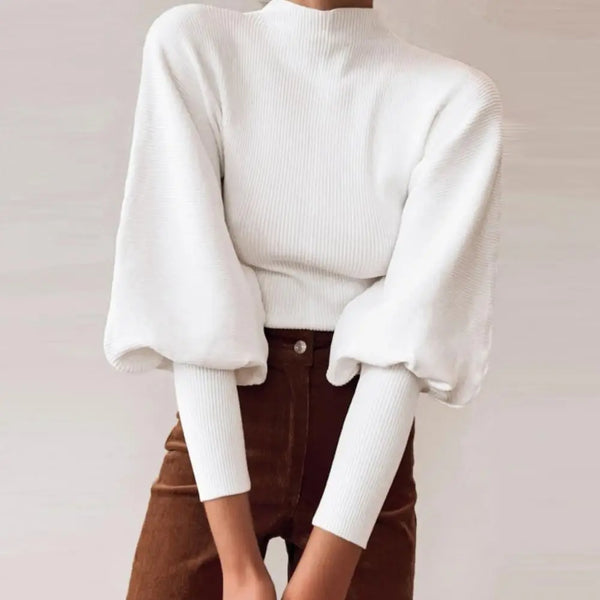 Stilvoller Damen Langarm-Pullover mit Puffschultern. Perfekt für Büro & Freizeit.