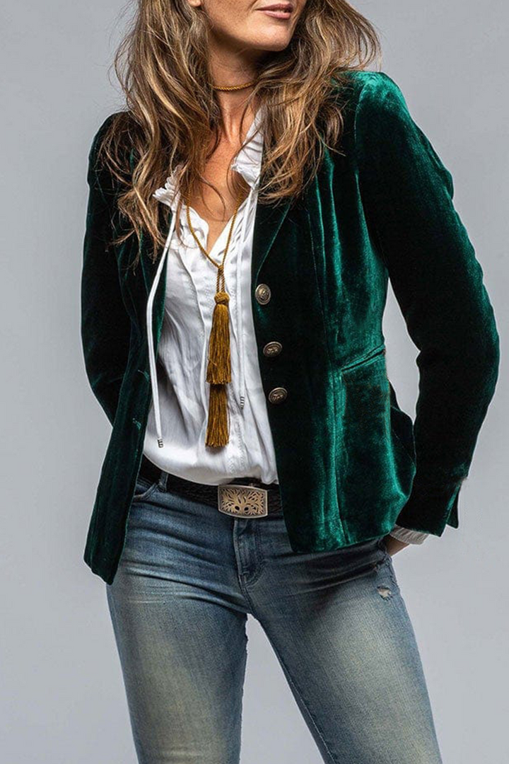 Stilvoller Damen Retro Slim Fit Blazer mit Revers und Taschen, ein Must-have für moderne Damenmode.