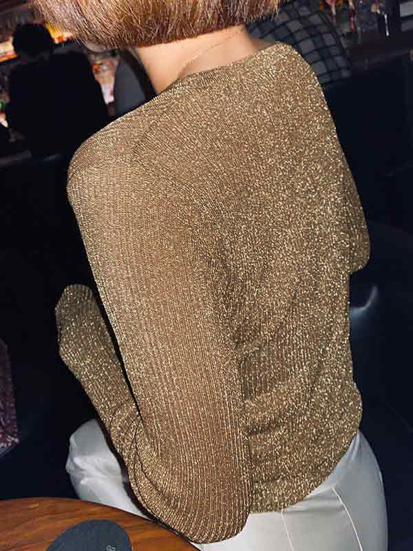 V-Ausschnitt Damen Glitzer Strickpullover mit Perlenknöpfen, Langarm und Retro-Look für stilvolle Outfits.