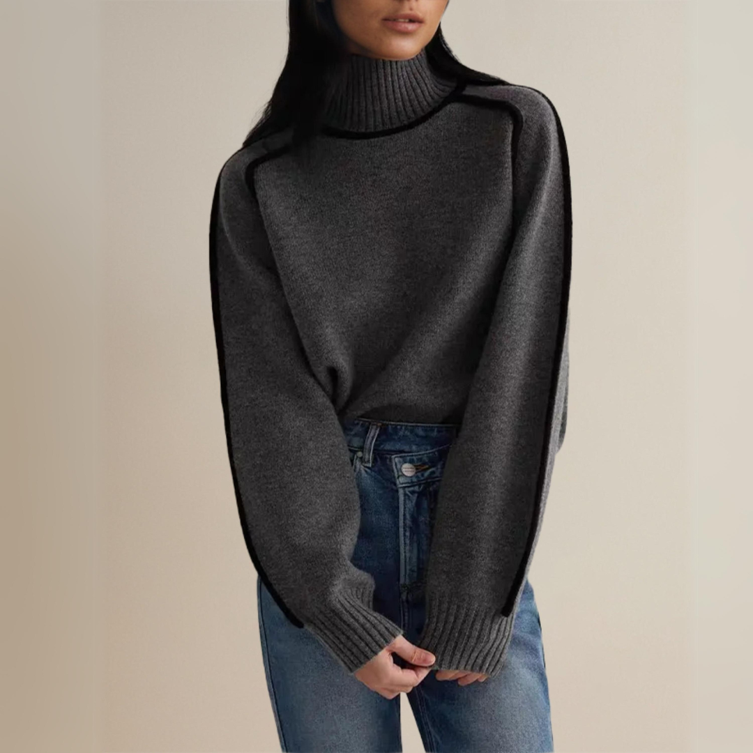 Damen Winter Rollkragenpullover in lockerer Passform. Eleganter Langarm-Strickpullover mit hohem Kragen.