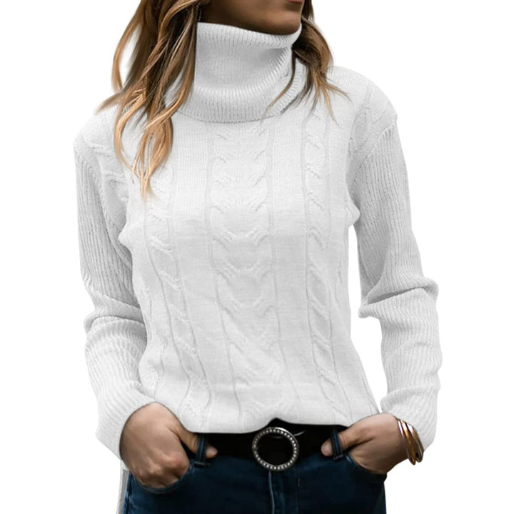 Moderner Damen Rollkragenpullover in weicher Strickoptik. Eleganter, warmer Pullover für kalte Wintertage.