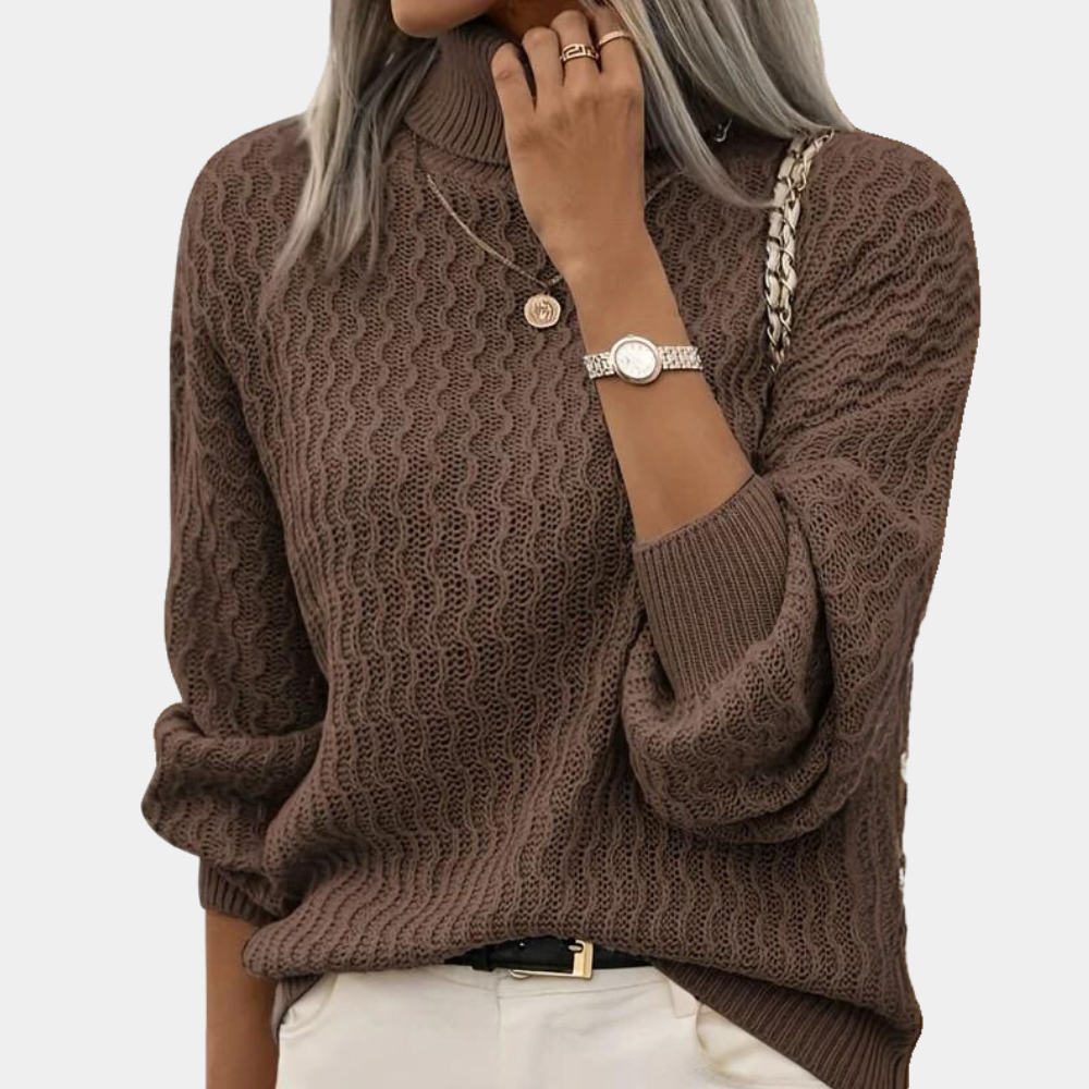 Eleganter Damen Rollkragenpullover mit Zopfmuster, Strick, warm und gemütlich für Herbst & Winter.