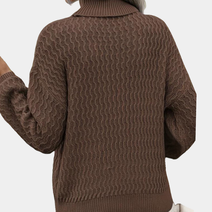 Kuscheliger Damen Strickpullover mit Zopfmuster, Langarm-Rollkragen für Freizeit und kalte Tage.