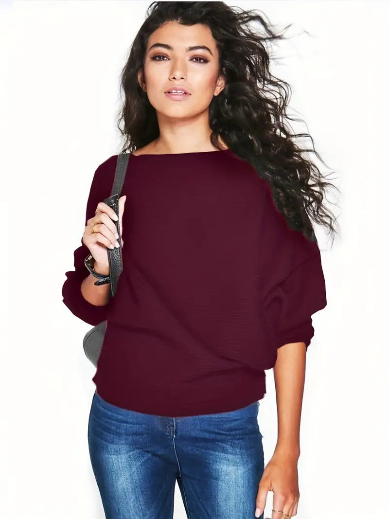 Komfortabler Damen Pullover mit Fledermausärmeln, ideal für Herbstmode, locker geschnitten, vielseitig kombinierbar.