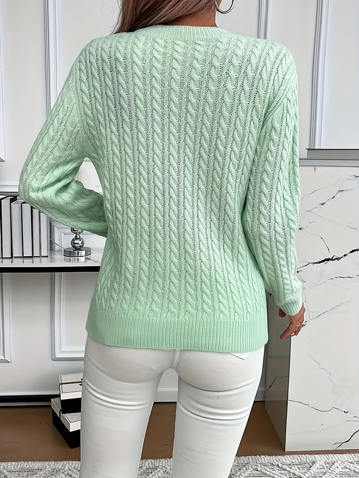 Damen Herbstpullover mit klassischem Zopfmuster, perfekt für Freizeit & Alltag. Gemütlicher Langarm-Strickpullover.