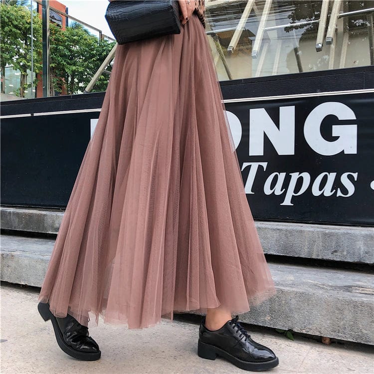 Eleganter Damen Tüllrock in A-Linie, hohe Taille. Fließender Maxirock, ideal für festliche Anlässe im Frühling & Sommer.