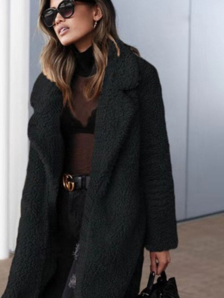 Kuscheliger Teddy Mantel für Damen in Dunkel Grau, extra warm für optimalen Winterkomfort und Alltag.