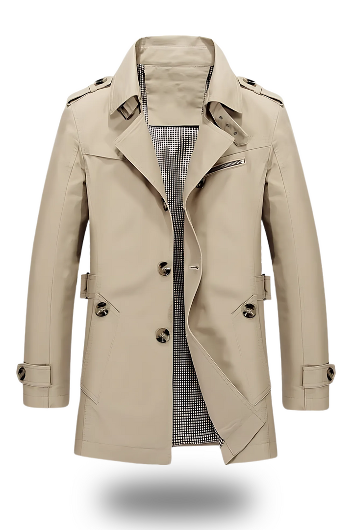 Stilvoller Damen Übergangsmantel aus hochwertigem Stoff, tailliert mit Gürtel, perfekt für Frühling/Herbst.