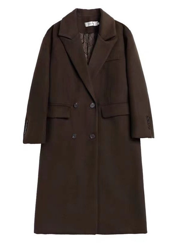Eleganter Damen Vintage Mantel in Braun mit Reverskragen, idealer Langarm-Übergangsmantel für den Herbst.