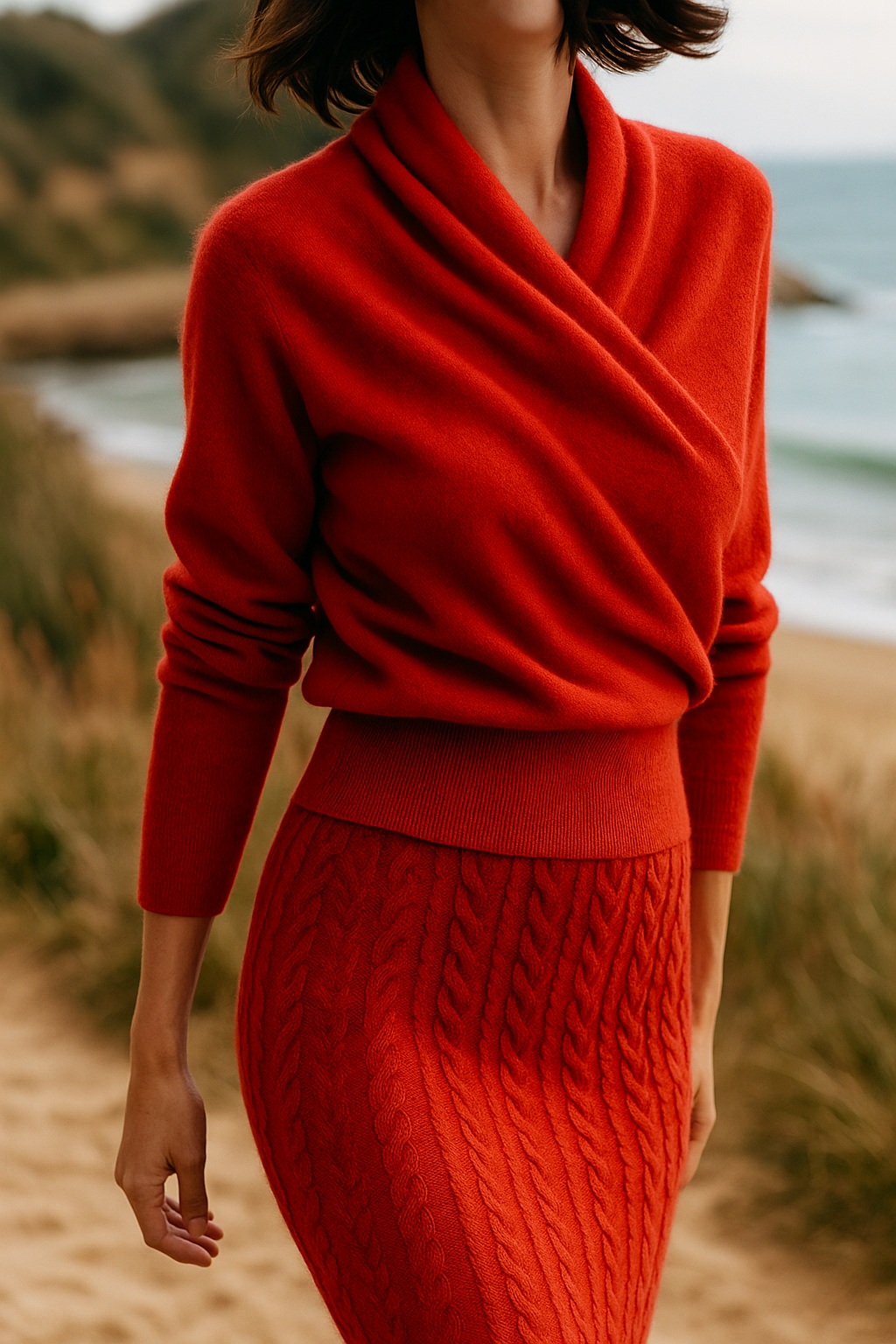 Moderner Damen Langarmpullover mit Wickel-Effekt, elegant & praktisch.