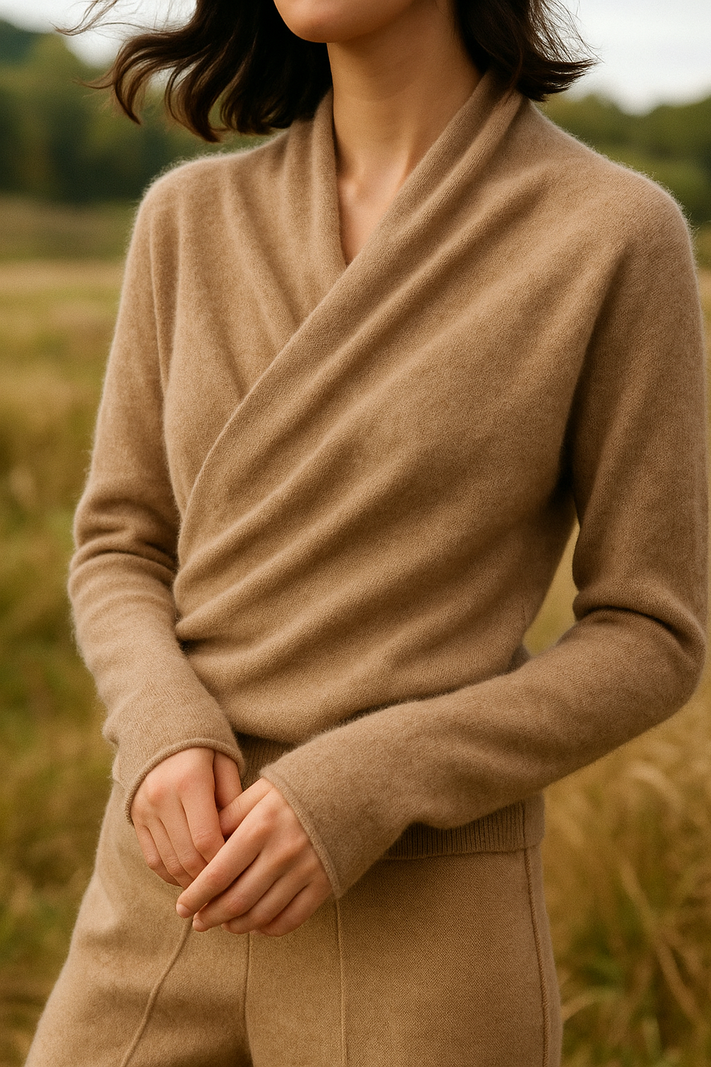 Komfortabler Damenpullover mit Crossover-Ausschnitt, ideal für den Alltag.