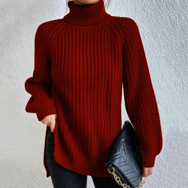 Eleganter Damen Winter Rollkragenpullover aus Rippstrick, figurbetont & warm. Perfekt für stilvolle Damenmode.