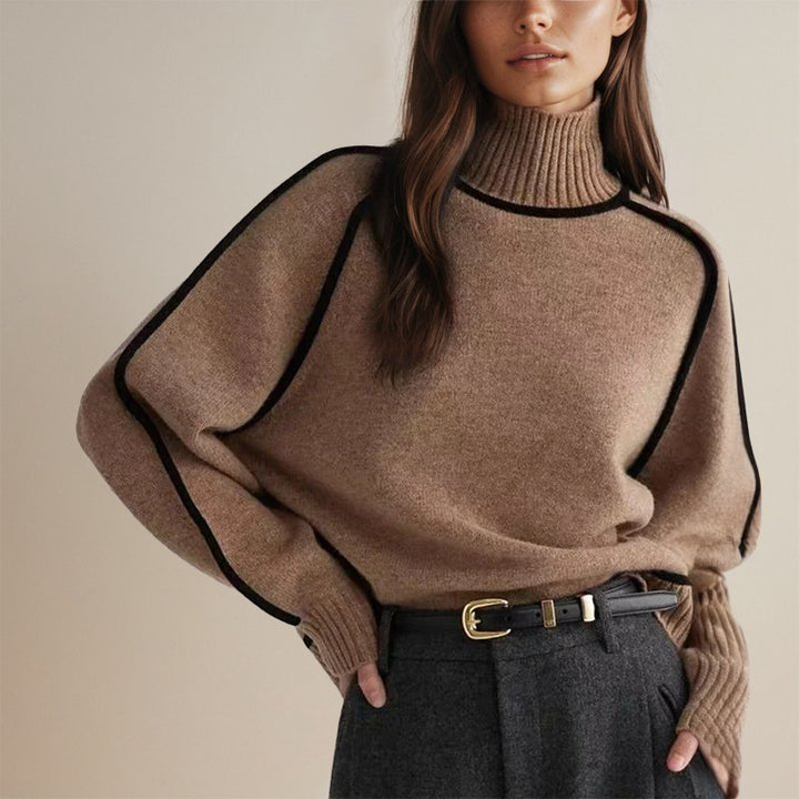 Gemütlicher Damen Strick-Rollkragenpullover für Winter & Herbst, warmer Pulli mit Farbblock-Stil.