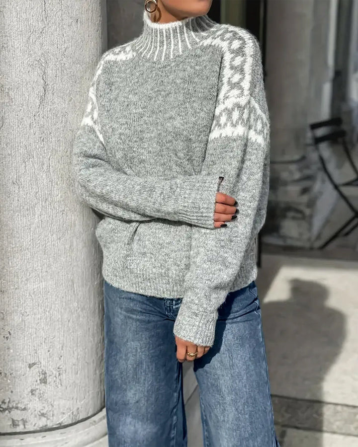 Hochwertiger Damen Rollkragenpullover mit einzigartigem Muster. Warmes Oberteil für Winter- und Herbstmode.