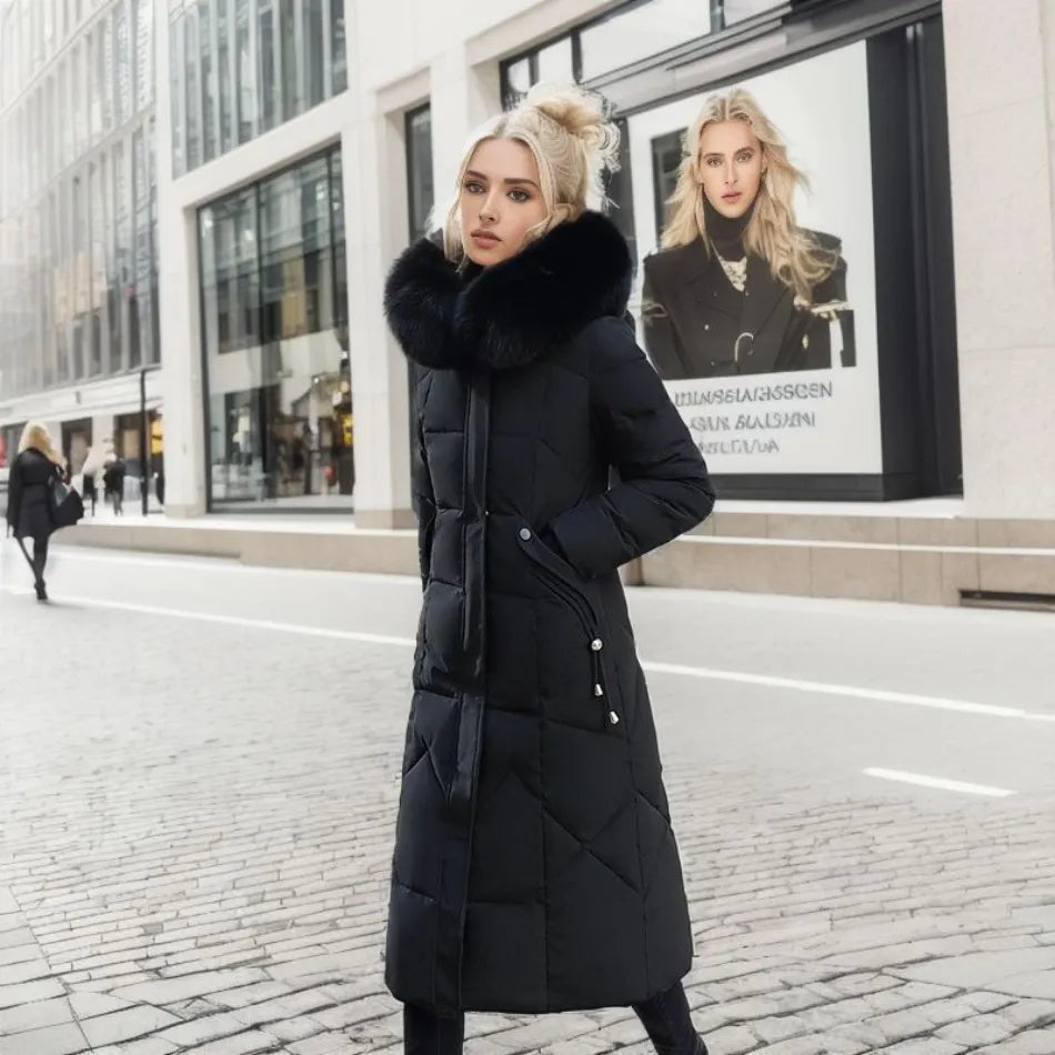 Warmer Damen Winter Steppmantel mit Kapuze. Elegant, langlebig & perfekt für Outdoor-Aktivitäten.