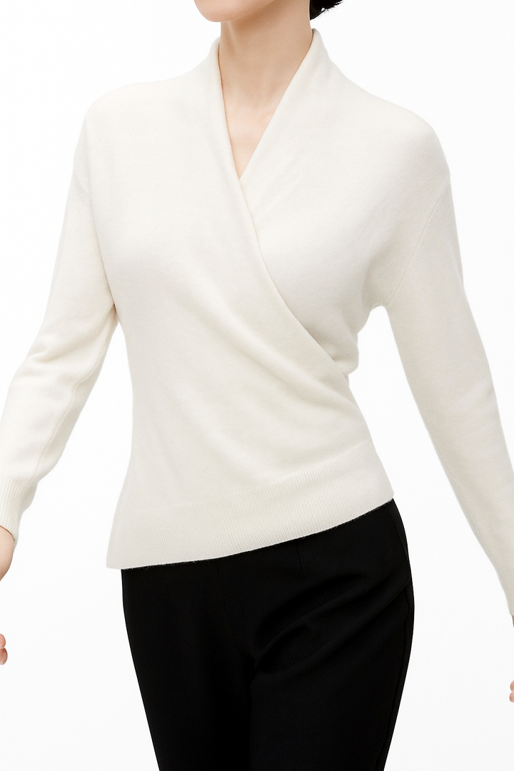 Vielseitiger Damen Strickpullover, Wickel-Design, V-Ausschnitt, perfekt für Alltag & Büro in Lila.