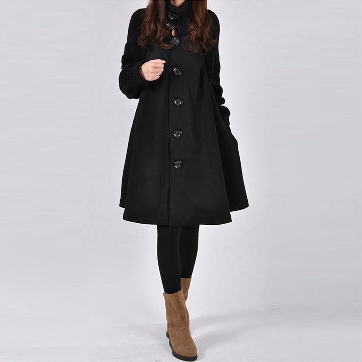 Maßgeschneiderter Damen-Wintermantel mit hohem Kragen und Gürtel, schwarze Oberbekleidung für Herbst/Winter.