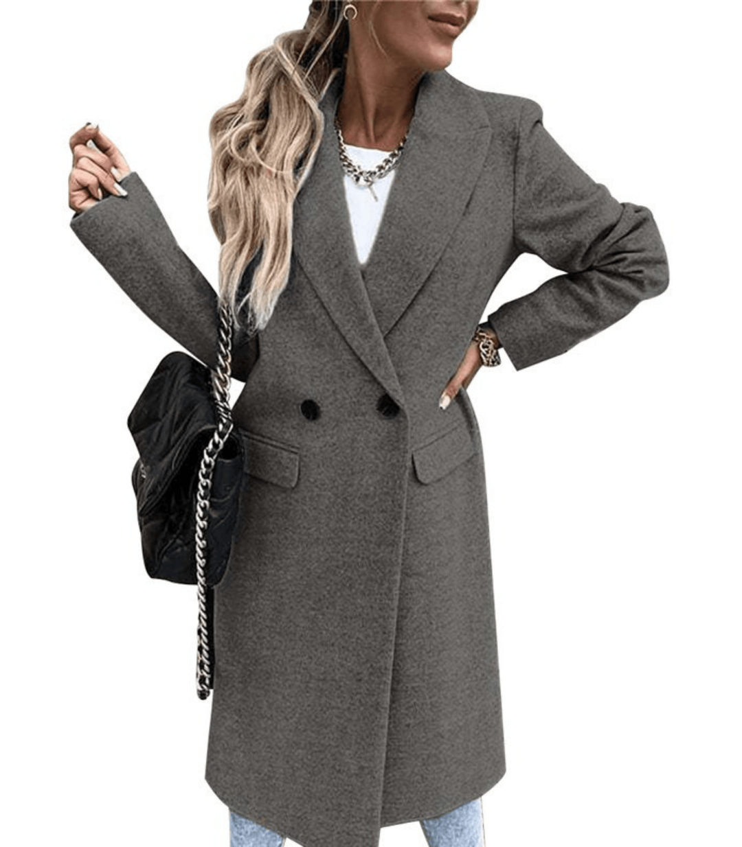 Modischer Wintermantel für Damen, warm & wetterfest, mit durchgehender Knopfleiste & geräumigen Taschen.
