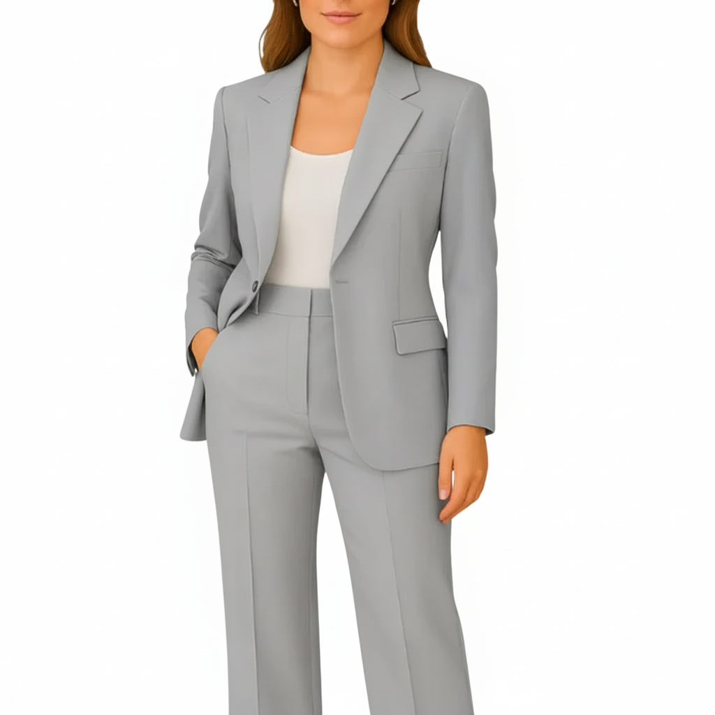 Moderner Damen Business Anzug, Zweiteiler. Eleganter Sommeranzug mit Blazer & Hose für Damenmode.