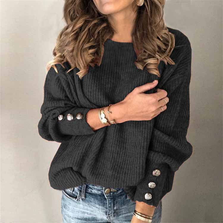 Eleganter Damenpullover mit Knopfdetails, Langarm und bequemem Strick für Frauen.