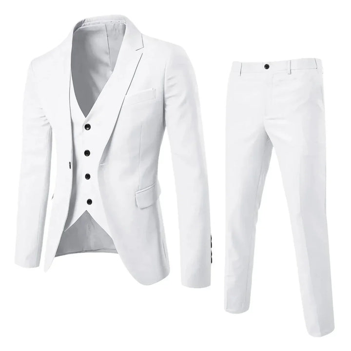 Stylischer Herren Anzug für jede Jahreszeit. Umfasst Sakko, Hose & elegante Weste. Ideal für Business & Feste.